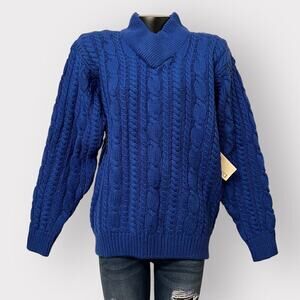 Joan Harper VINTAGE NWT Womens Chunky Cable Knit Sweater sz L Blue NES Retro